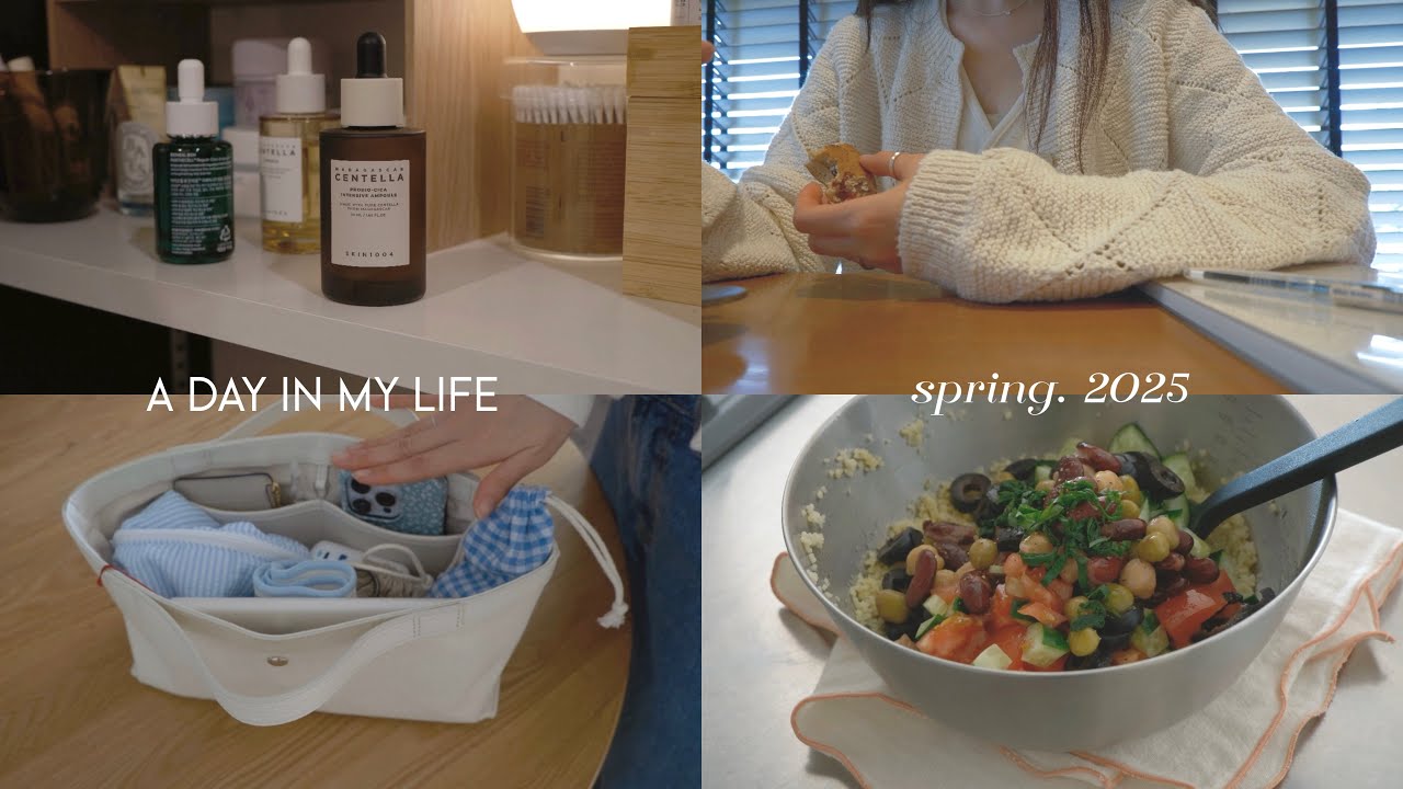 a cozy spring day🌼朝晩のスキンケアルーティン,バッグの中身,1日の食事🥒社会人の日常.