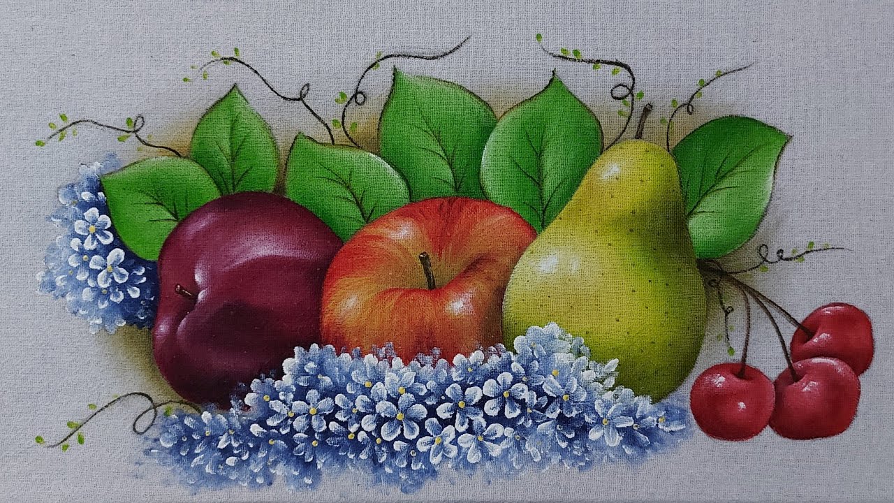 Pintura de frutas em tecido