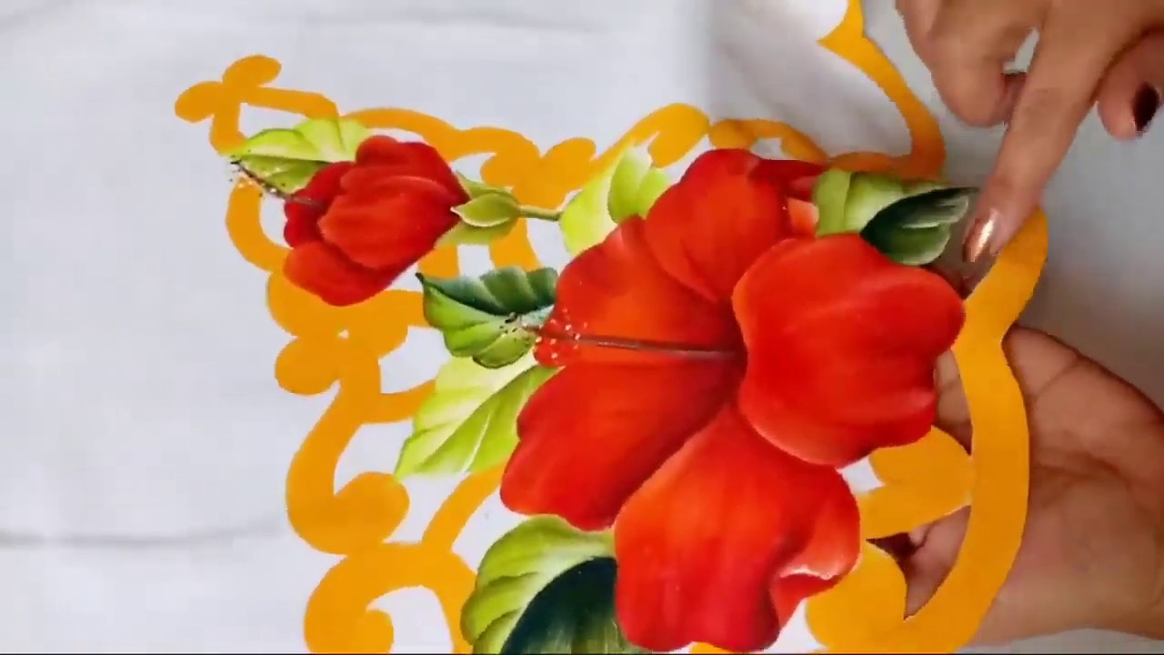 Como Pintar Mantel Con Orilla Recortada / Hibiscos