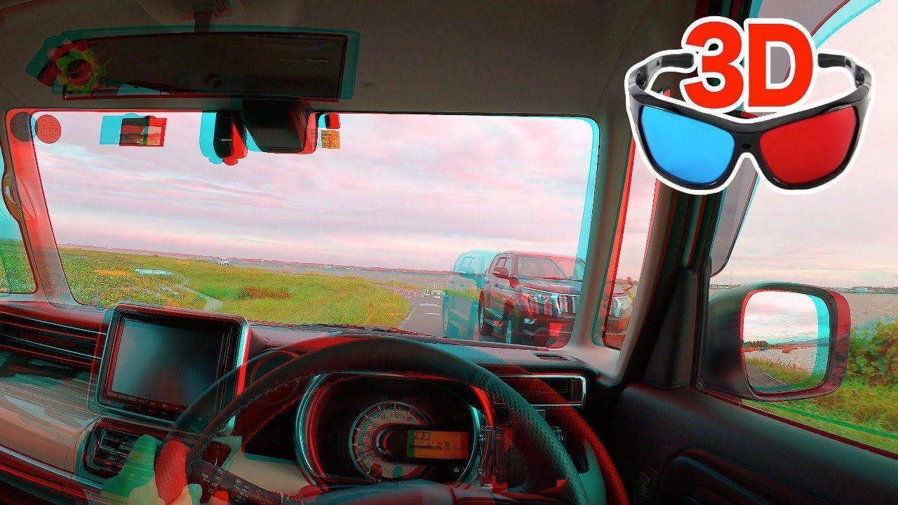 [Anaglyph 3D Video] Парящий спидометр (Head-Up Display) в японском Kei-автомобиле