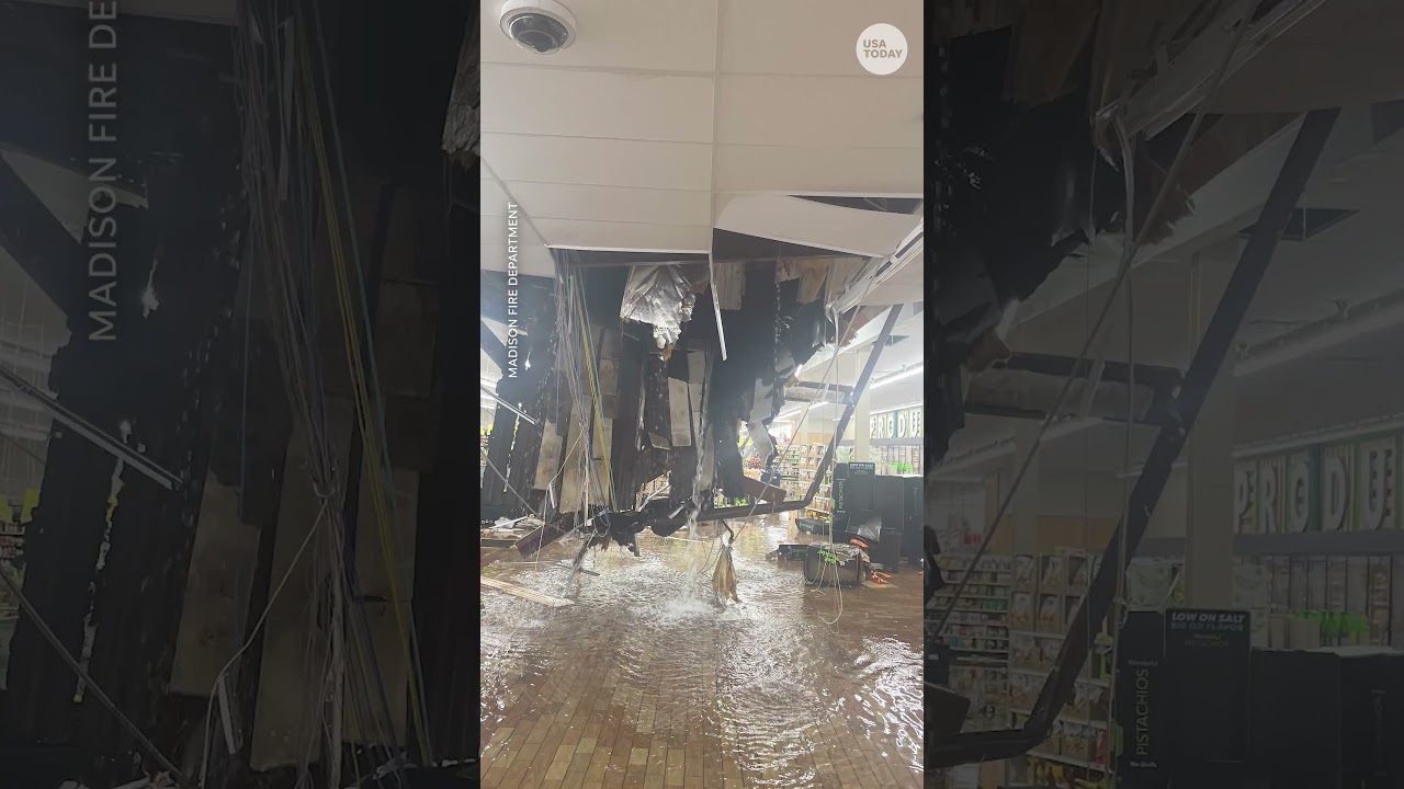 Dramatic video shows partial roof collapse in community store #Shorts