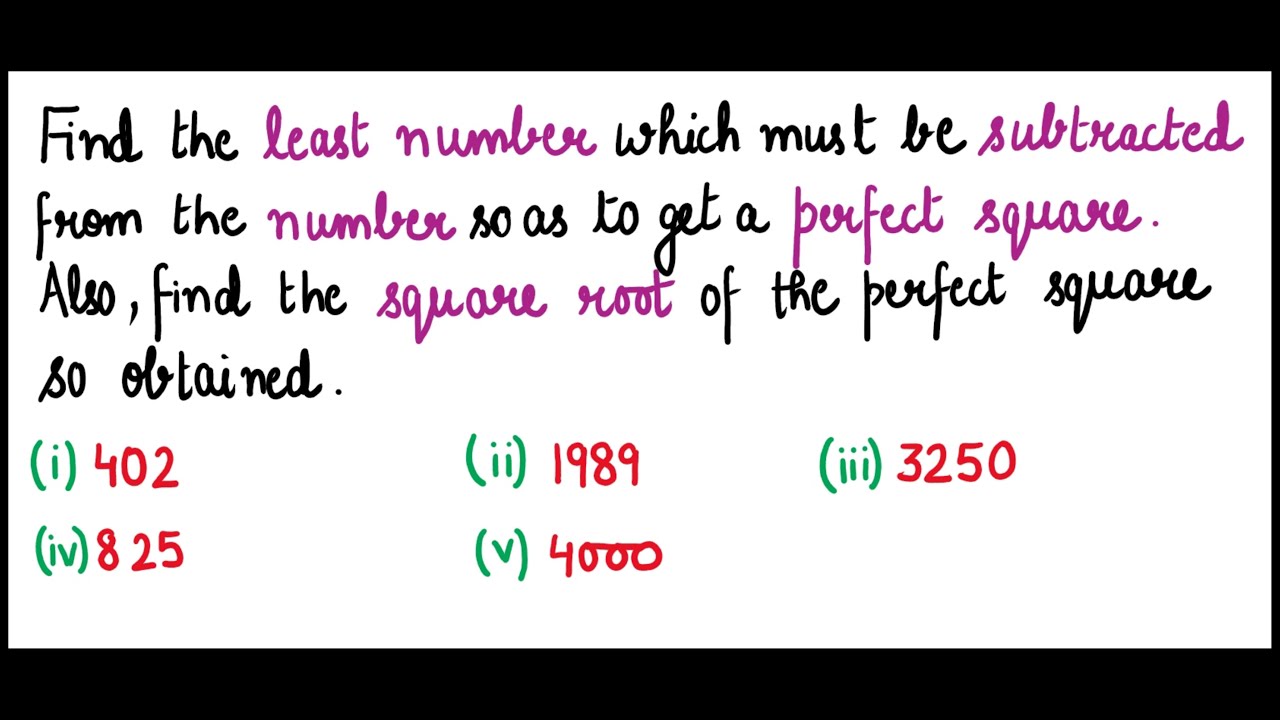 Q4  Ex 6.4 Square and Square Roots NCERT Class 8 Ch 6 | Least no. subtracted to get a perfect square