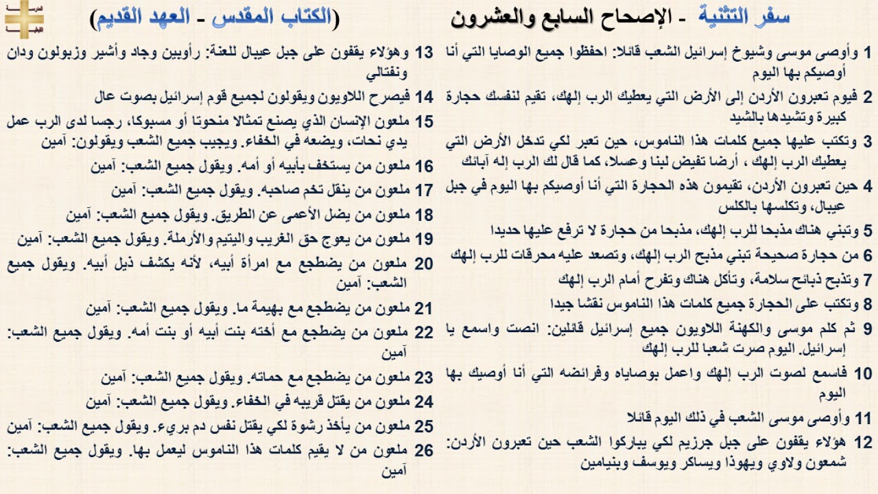 سفر التثنية 27 - الإصحاح السابع والعشرون - د/مجدى نجيب - ابونا ابرام