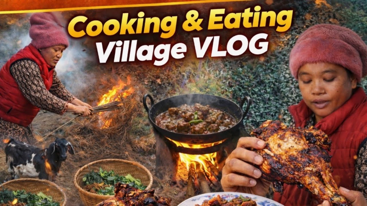 😍Village work , cooking local chicken and eating in a cozy village kitchen || village lifestyle vlog