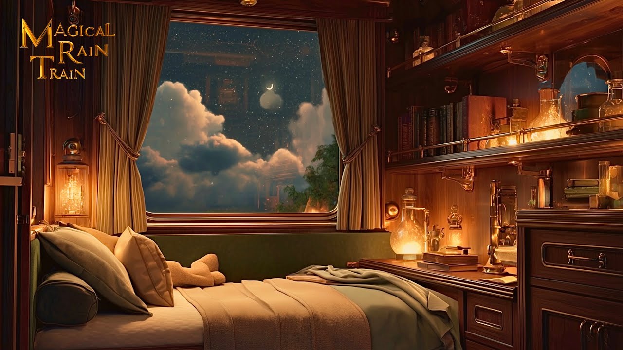 Cozy Train & Rain Sounds for Sleep | Enchanted Journey in a Wizard's Sleeper Car