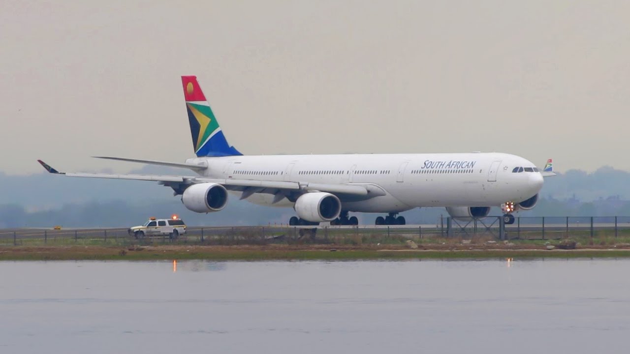 SOUTH AFRICAN Airbus A340-600 [ZS-SNI] Takeoff from New York JFK Airport [Full HD]