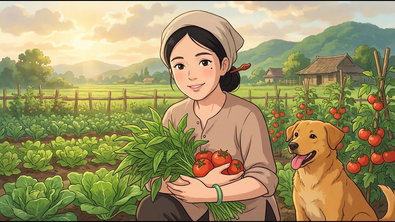 A Day in the Garden Growing Vegetables Cooking Fresh Harvest Ghibli Style ASMR