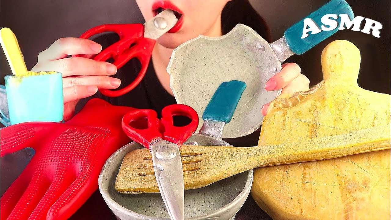 ASMR EDIBLE Kitchen tool , Scissors , Rubber Gloves , Cup 주방도구 먹방 weird food eating sounds mukbang