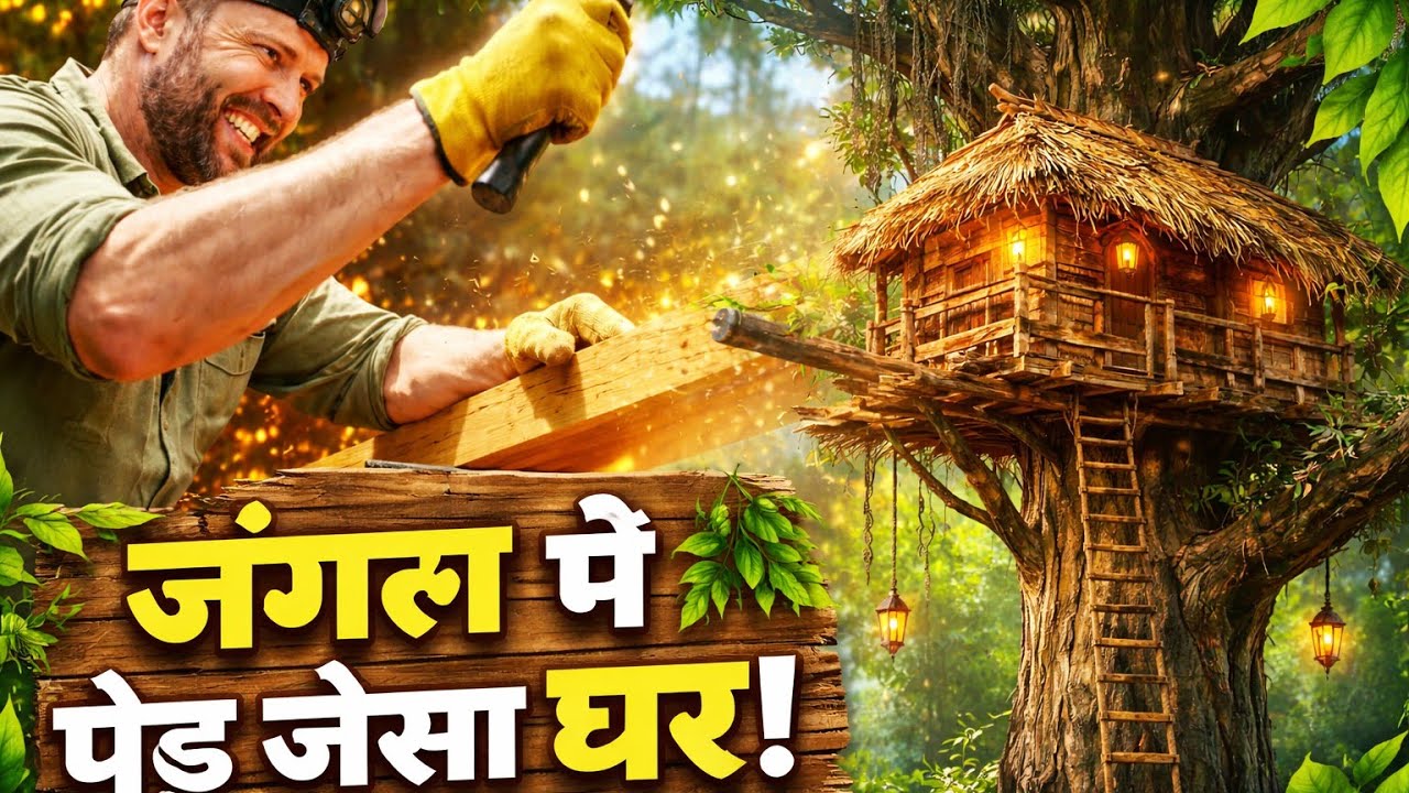 Design the tree house in forest || jnagle me ghar woodcutter  