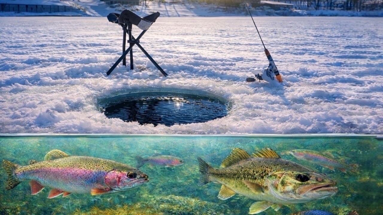 Ice Fishing Through Super Thick Ice... Big Fish Caught!!!