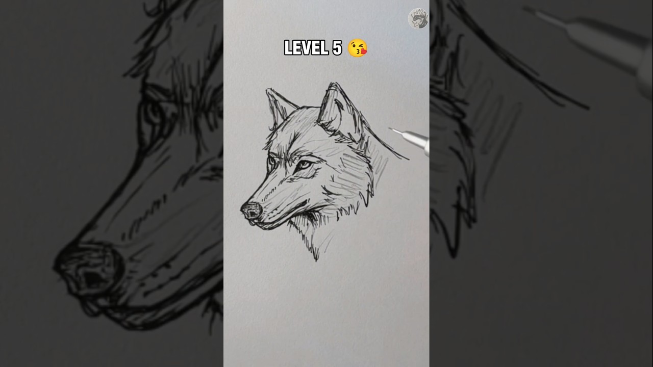 How to draw Wolf in different level #ytshorts #drawingtutorial #art #drawing #sketch #wolfdrawing