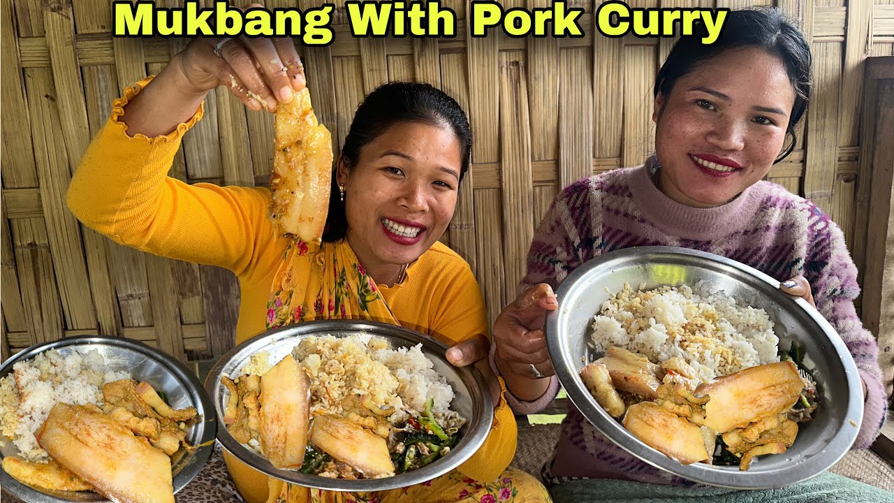 Mukbang With Pork Curry And Rice|| Village Local Style Cooking|| Eating Challenge With Ranu Mandal😍