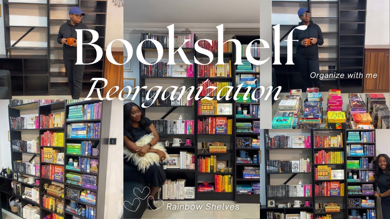 Reorganize my Bookshelves with me (Rainbow Shelves)