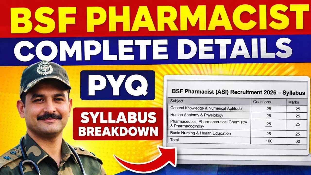 BSF PHARMACIST COMPLETE SYLLABUS | IMP TOPICS | PYQ | OFFICIAL NOTIFICATION GOVT PHARMACIST JOBS