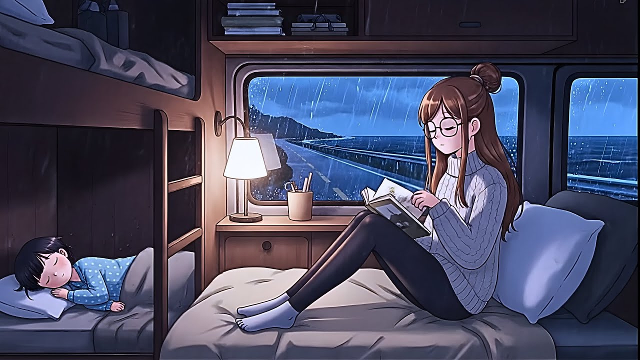 🌧️ Ghibli Style Cozy Rainy Day in a Mobile Home: Calm Rain Sounds & Cozy Living 🕯️
