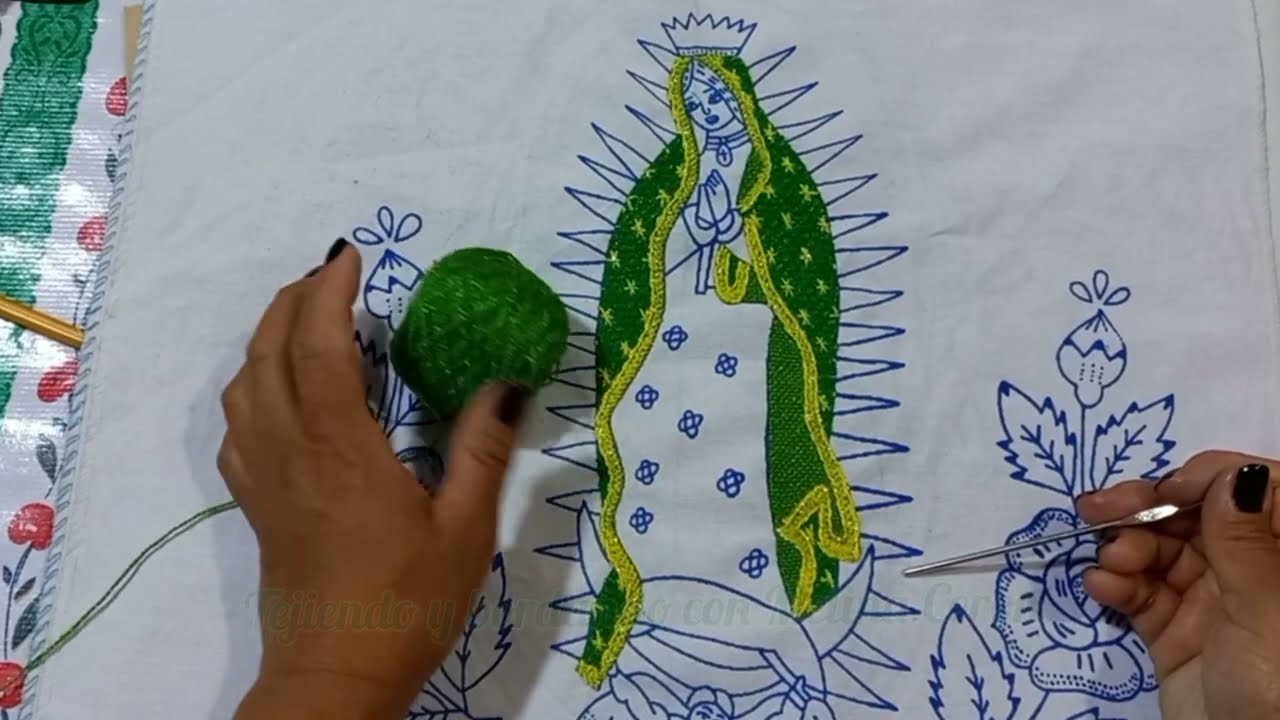 Como bordar manto Virgen de Guadalupe bordando manto de virgen/Tejiendo y bordando con Melina Cerón