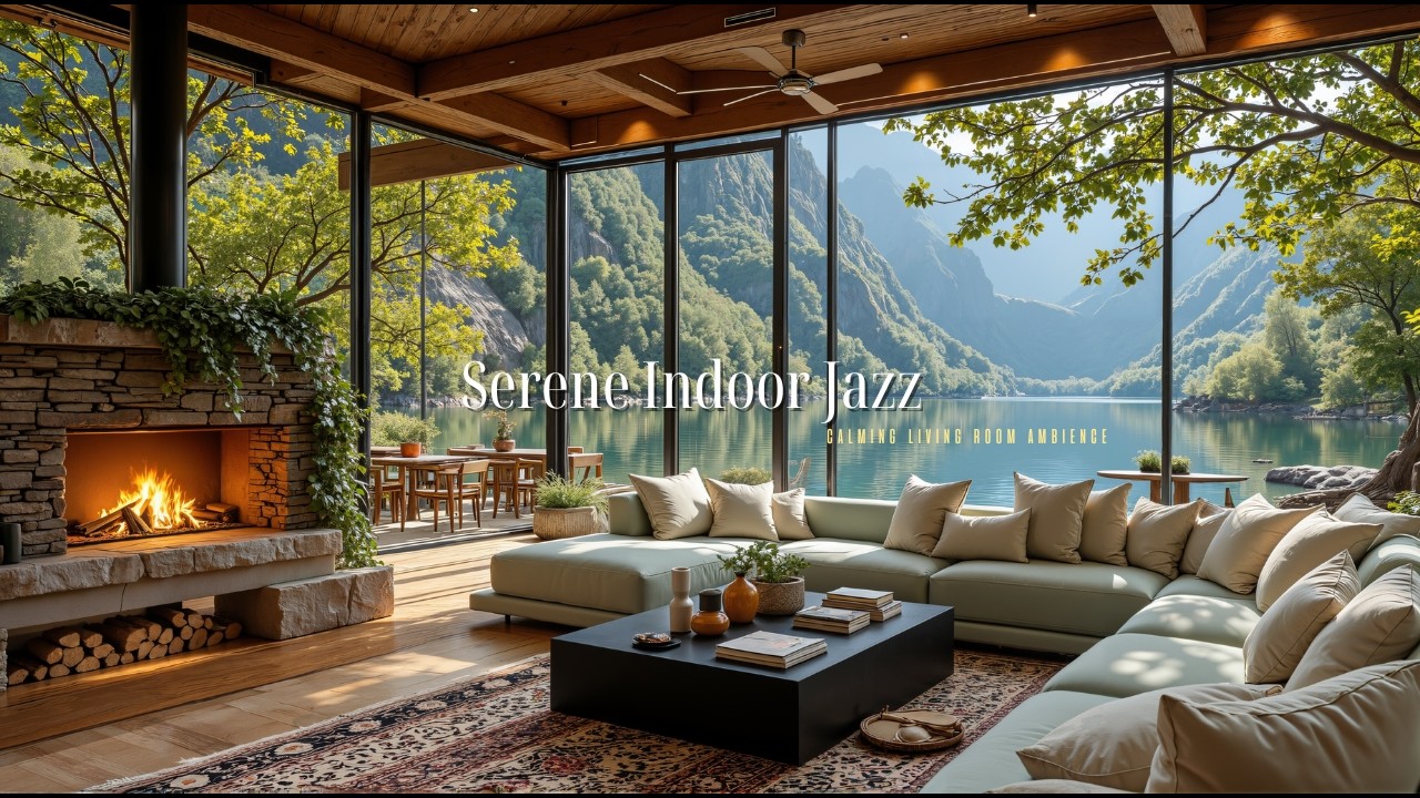 Serene Indoor Jazz For Relax Your Mind | Calming Living Room Ambience With Cozy Fireplace To Focus