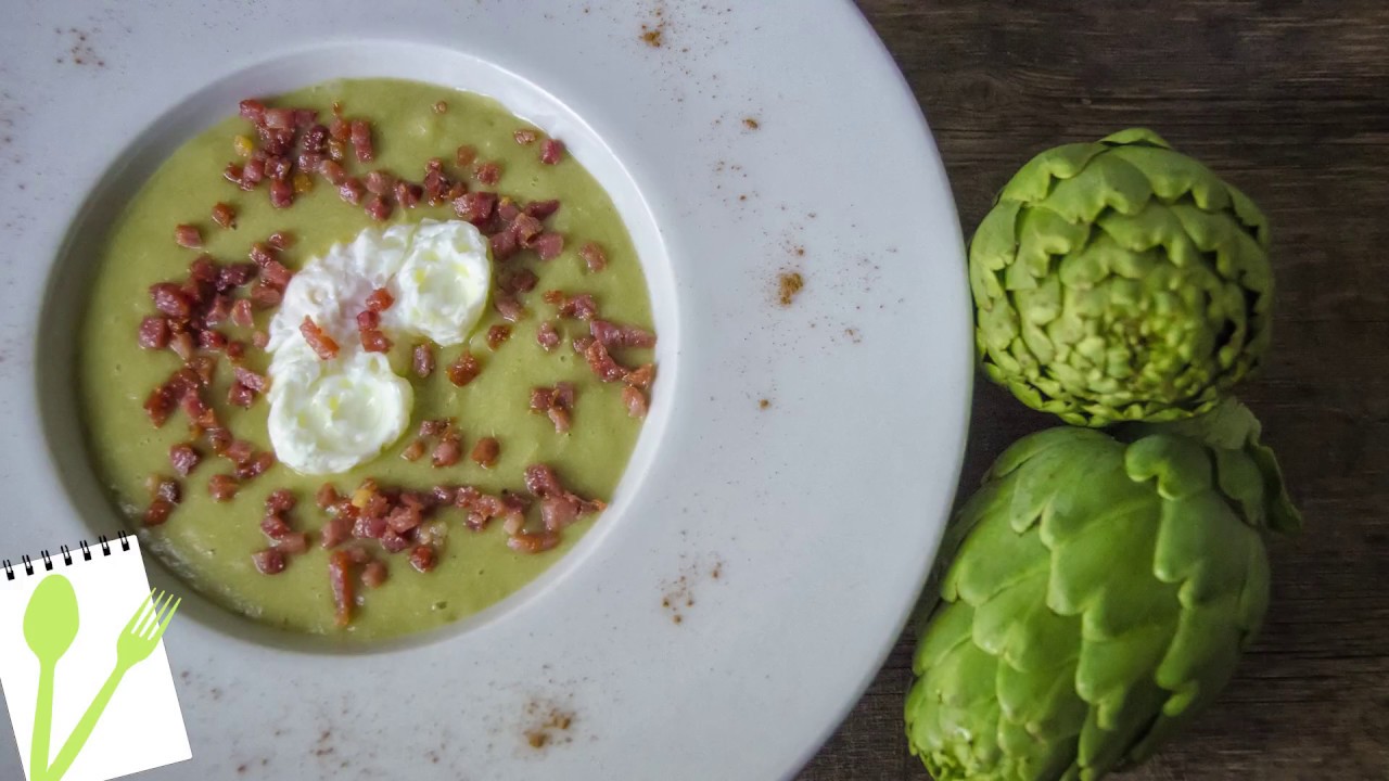Crema de Alcachofas con huevo poché y jamón serrano
