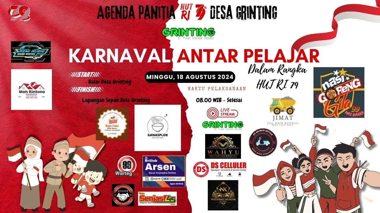 🔴LIVE KARNAVAL PELAJAR DESA GRINTING BREBES 2024 / 18 AGUSTUS 2024 GRINTING TV X ORYZA STUDIO