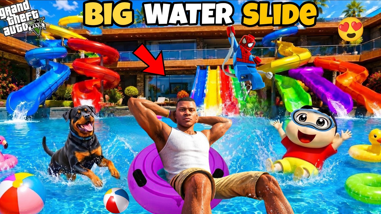 Franklin Buys a Water Slide Park Near Franklin's House in GTA 5 || SNAKERIFLE
