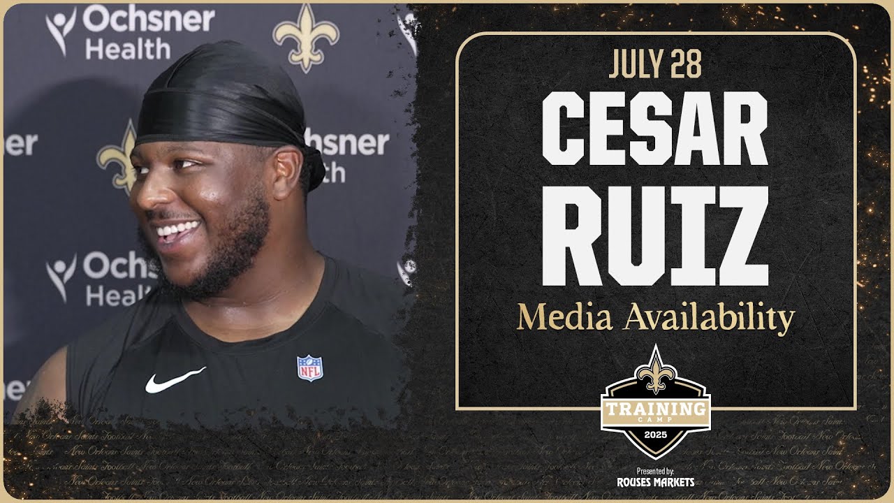 Cesar Ruiz on playing next to Taliese Fuaga, practice in pads | Saints Training Camp 2025