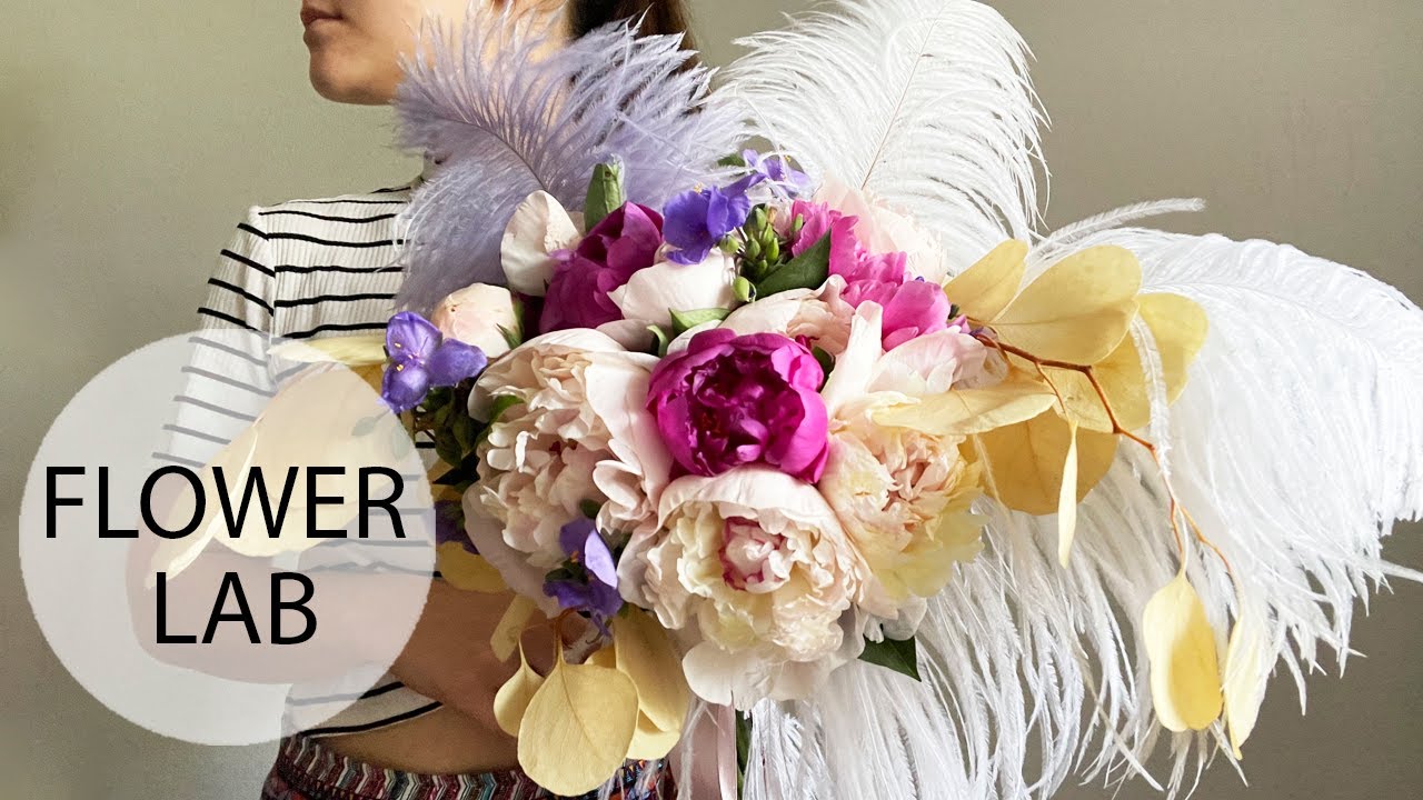 How to make a WEDDING BOUQUET with Peonies and Feathers