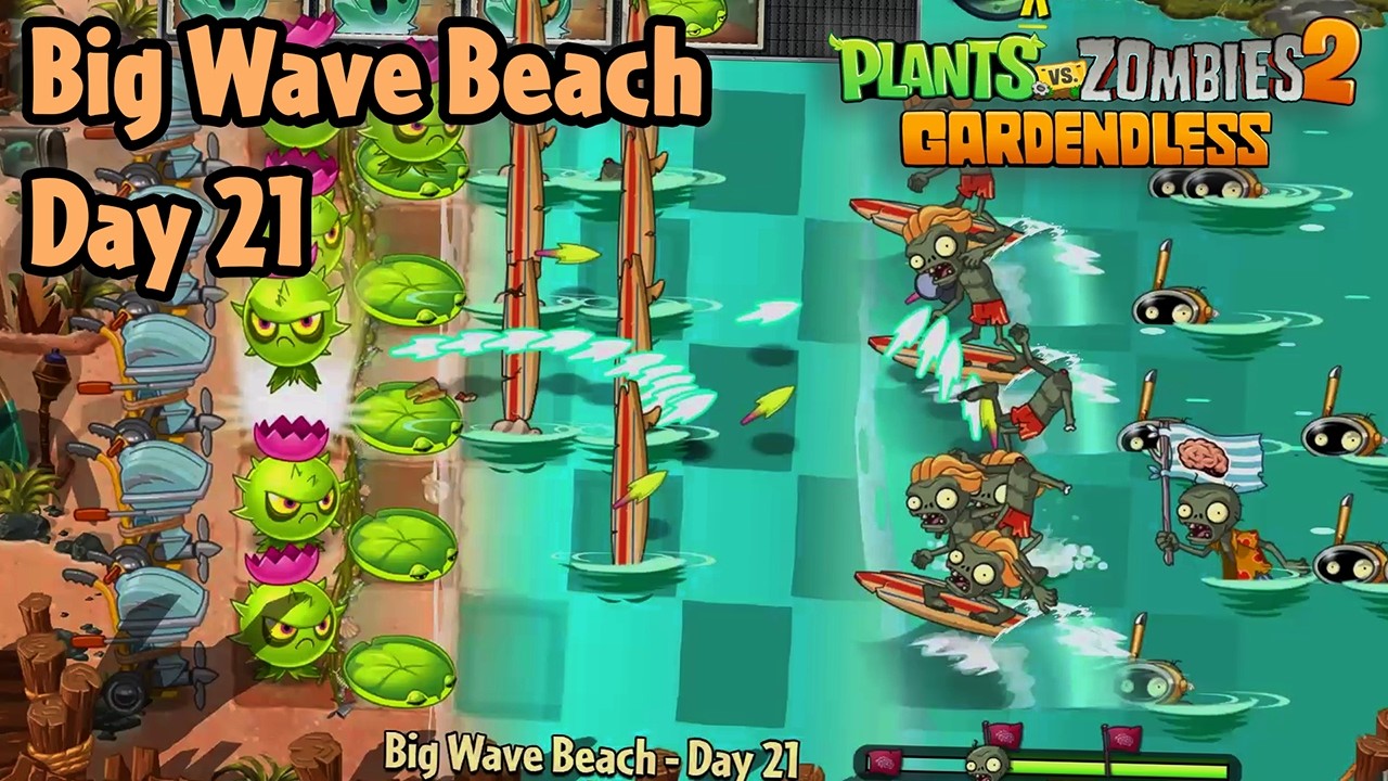 Big Wave Beach - Day 21 [PC] (Hardest difficulty) | Plants vs Zombies 2 Gardendless