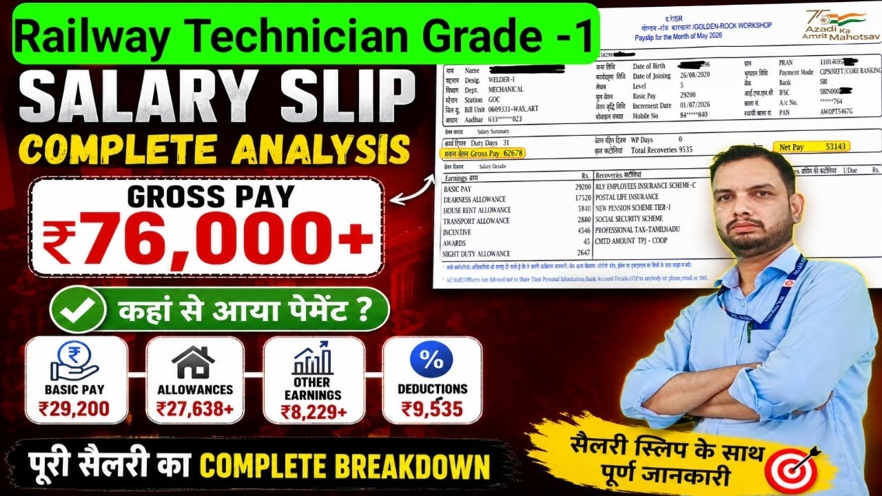 RRB Technician Grade -1 Salary ||🔥76,000+ Salary slip full Analysis | Railway Technician Salary 2026
