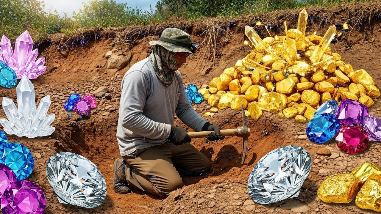 Great Finding Natural Gold, Diamond Amethyst. Diamonds, Quartz Crystal at the gold zone