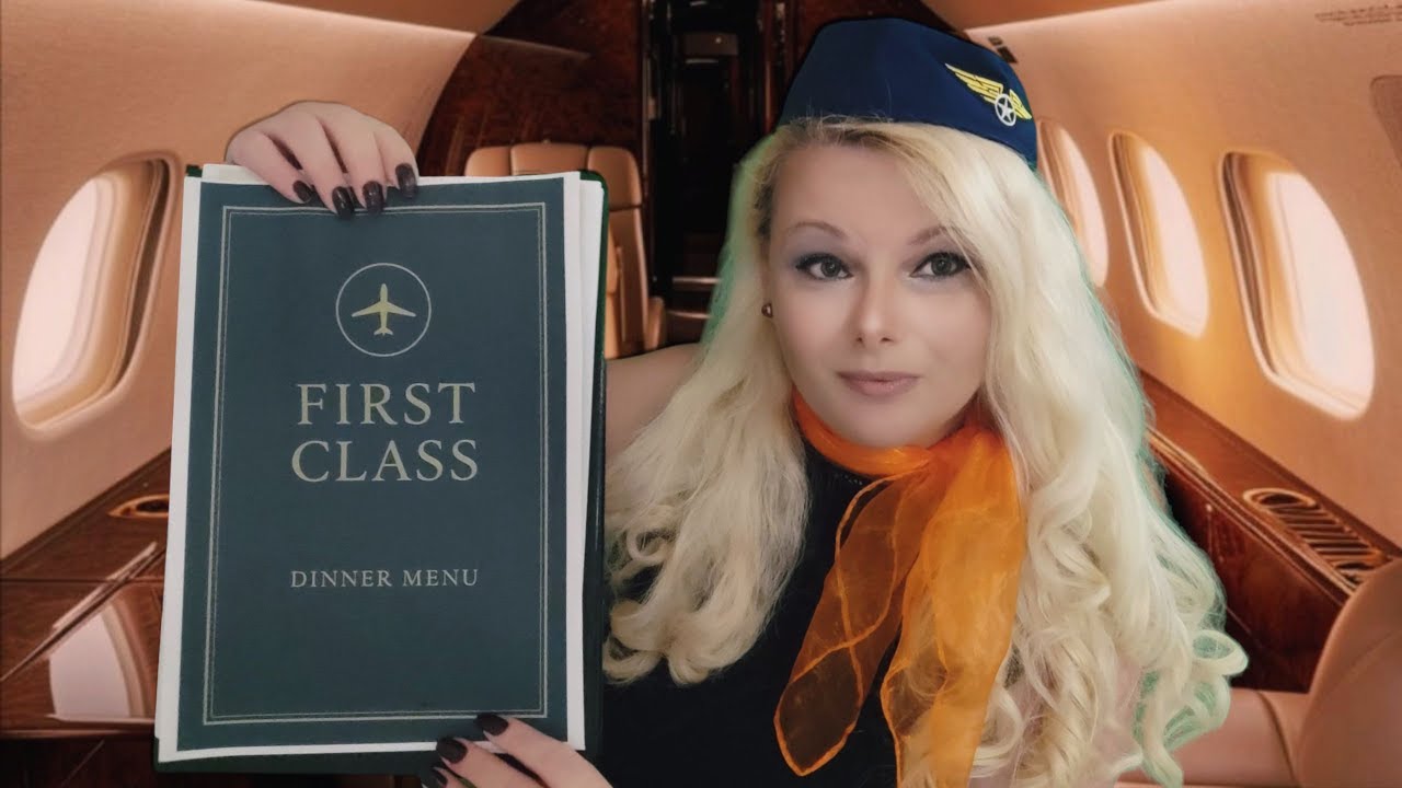 First Class Flight Attendant Roleplay ASMR personal attention, menu reading