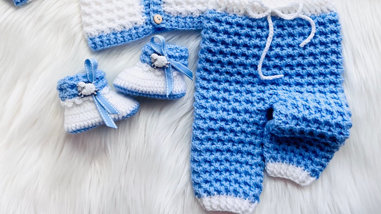 Como Tejer un Pantalón o Leggins para bebés con ganchillo conjunto Leo Gotas de Nieve