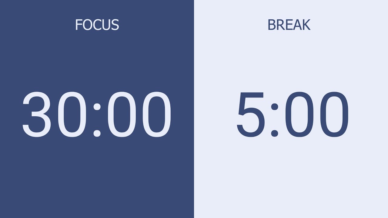 2 Hour 30/5 Pomodoro Timer (No Music) | Study, Focus, ADHD