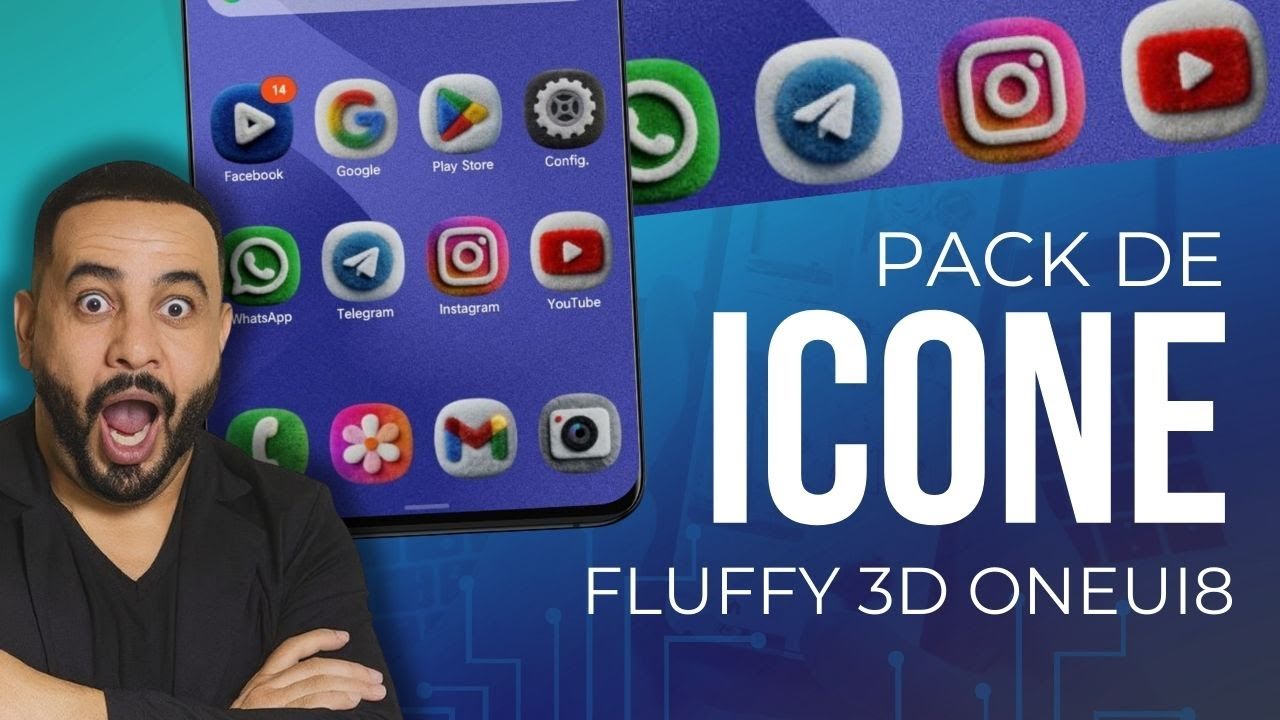 LOUCURA!🟡 Fluffy 3D OneUI 8 de GRAÇA – O Icon Pack MAIS Diferente de 2025!