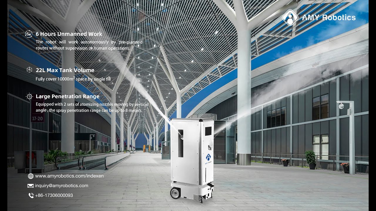 Amy Spray disinfection robot for airport, train stations, transportation, hall, outdoor disinfection
