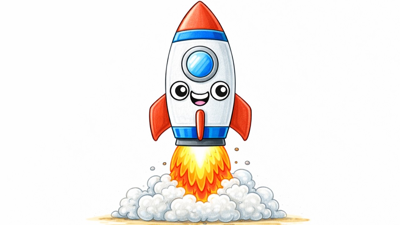Draw a Cute Smiling Rocket Ship 🚀 | Easy Kids Drawing & Coloring✏️