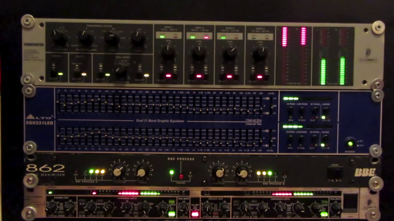 Rack of Analog audio processing: MDX800 + BBE 862 Maximizer + Eq + MDX2200
