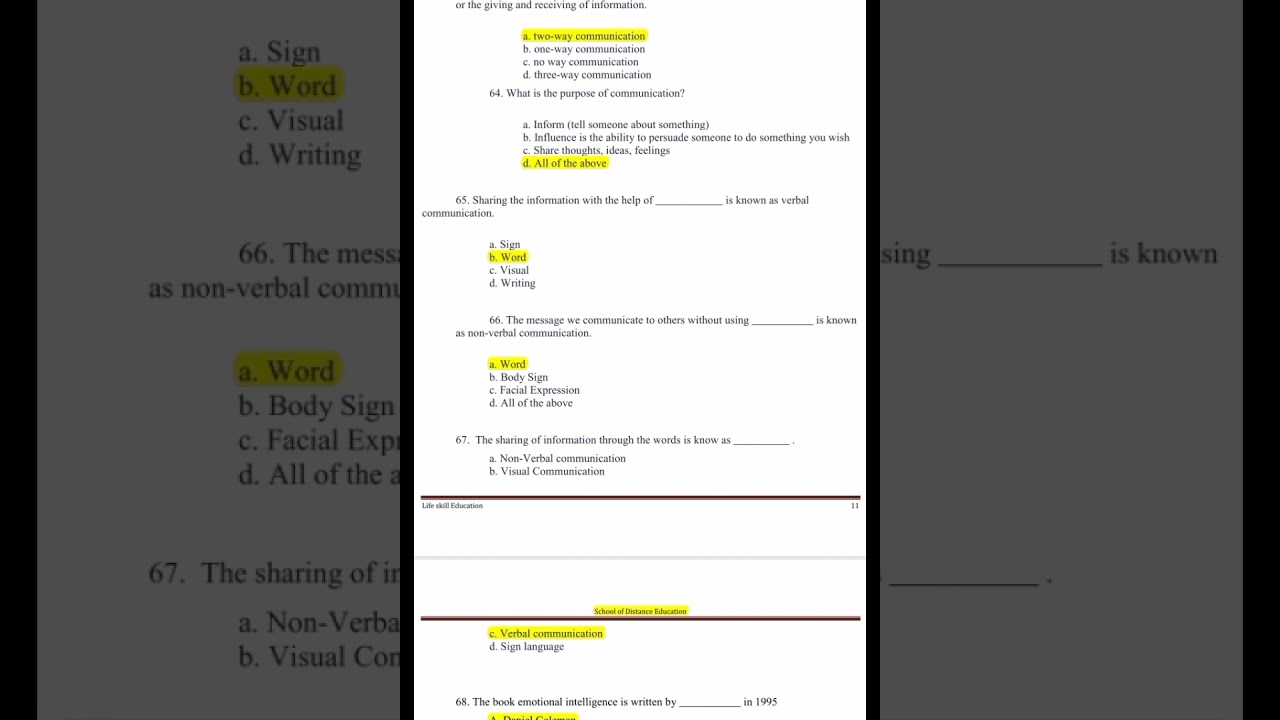 🌐🌀life skill education /mcq/part 2/ba sociology sixth semester 🌀🌐