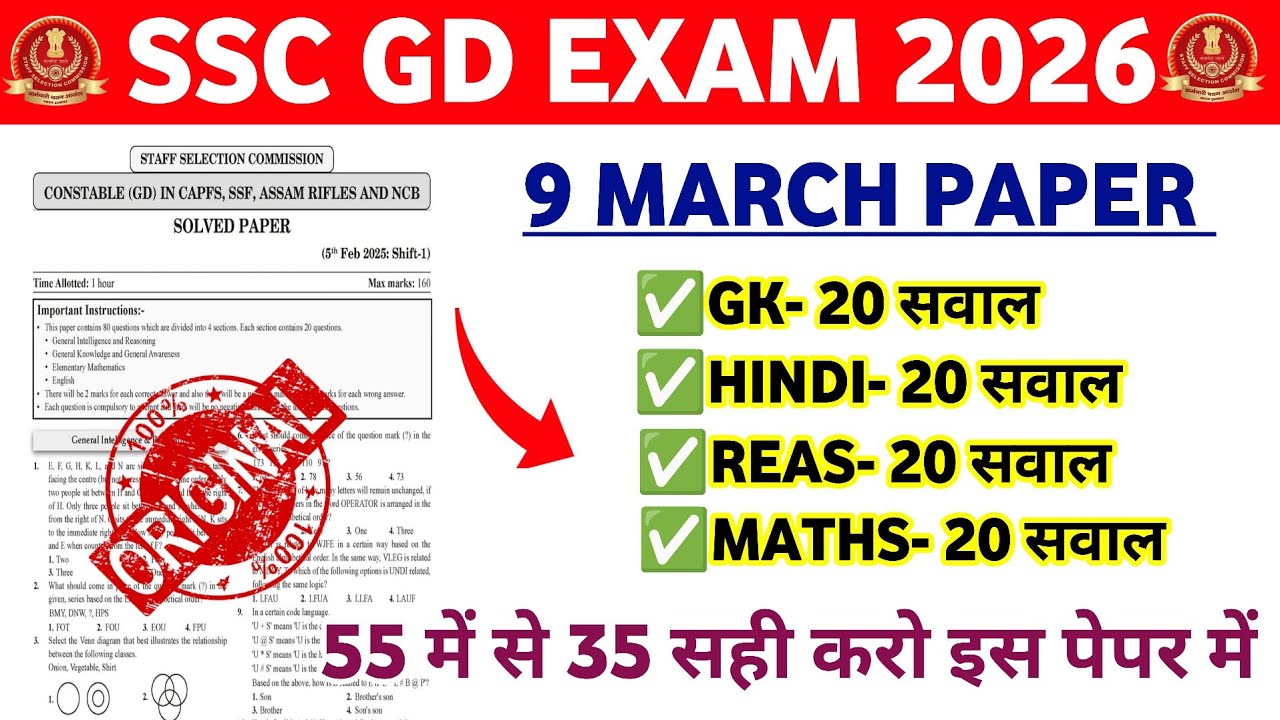 SSC GD Exam 2026 | SSC GD Original Questions Paper 🔥 | SSC GD Model Questions Paper 2026 
