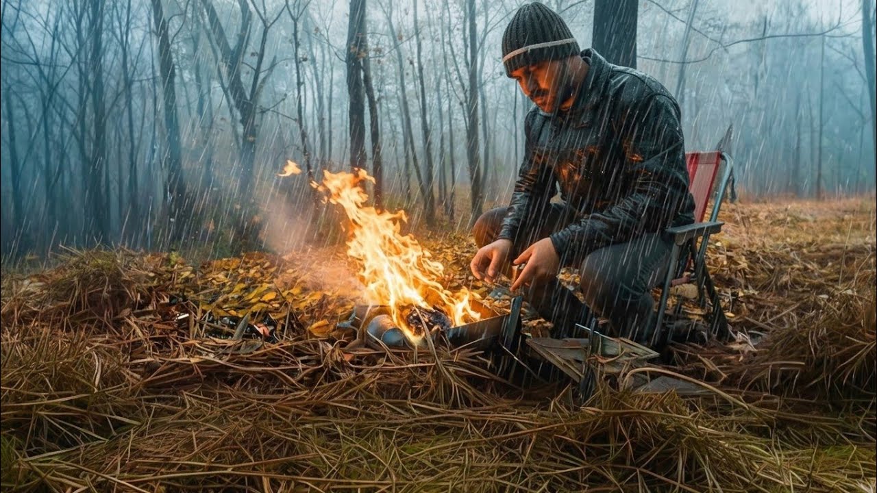 Walking Alone in the Rain | Fire, Tea & Silence in the Forestslow living nature | AmiriTrails