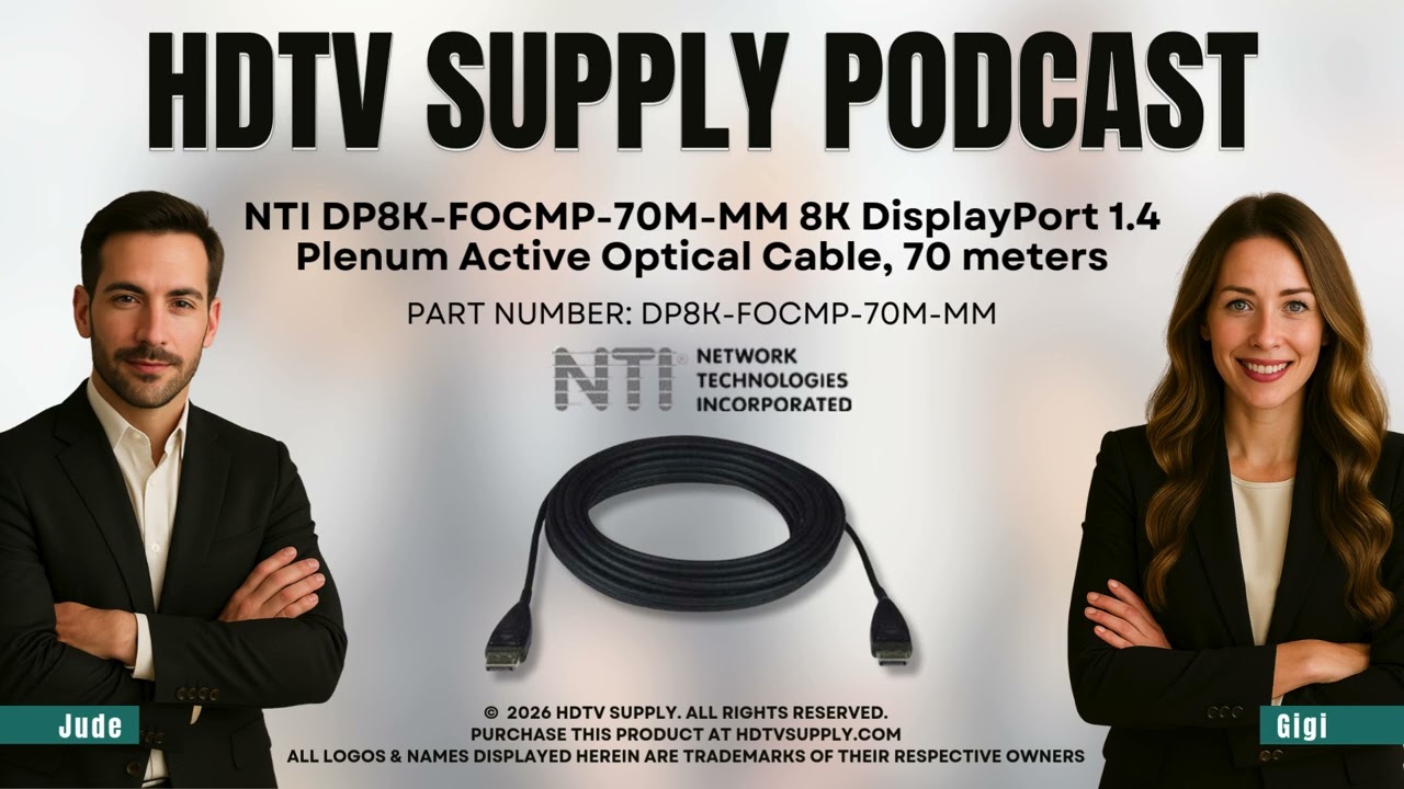 NTI DP8K-FOCMP-70M-MM 8K DisplayPort 1.4 Plenum Active Optical Cable, 70 meters