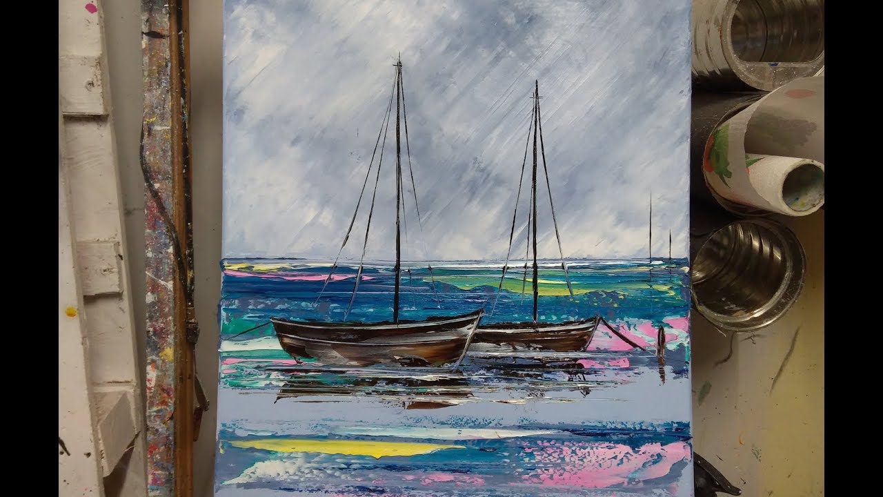 PEINTURE AU COUTEAU : LES BATEAUX  (KNIFE PAINTING) par Nelly LESTRADE