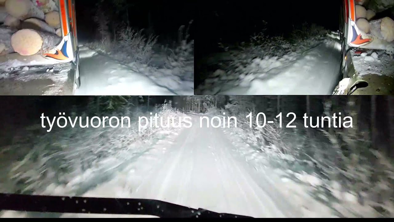 Mäen töyräitä. Toinen iso vastaan. Kolmiota tien varteen.   Uphills. encounter with a truck