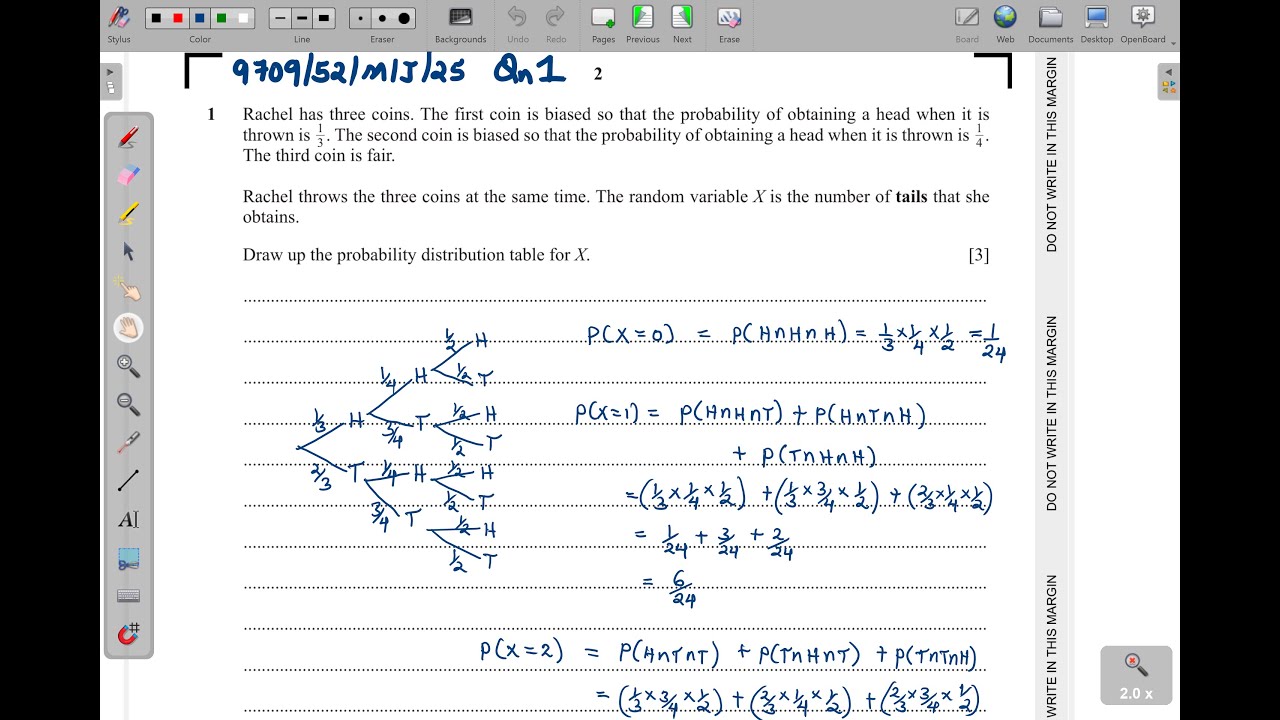 9709/52/M/J/25 - MATHEMATICS PROBABILITY & STATISTICS  PAPER 52 MAY/JUNE 2025 PART 1 (QNs 1 - 4)