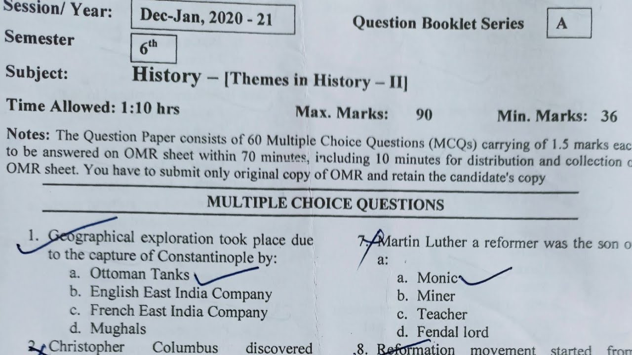 history Themes in history 2 important objectives previous year paper Kashmir University 6th sem