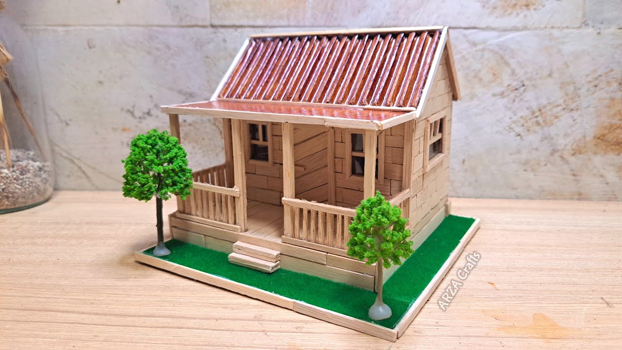 DIY // Simple miniature house craft from ice cream sticks // Kerajinan dari stik es krim