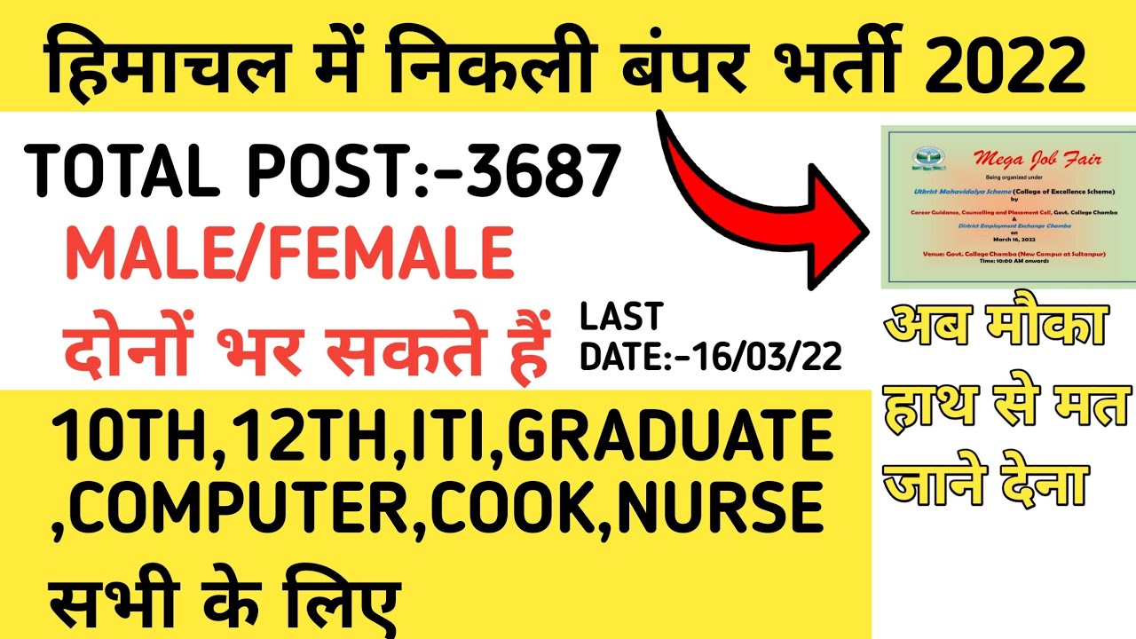 |हिमाचल में निकली बंपर भर्ती|Total Post:-3687|HP Jobs 2022|JobAlert In HP|
