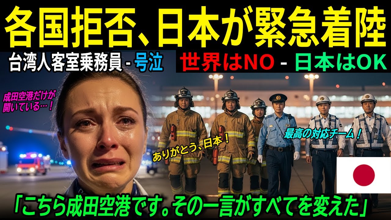 【海外の反応】夜の緊急着陸が拒否された中、成田だけが開いた瞬間——台湾人CAが涙した理由 ｜海外感動ストーリー｜AI物語