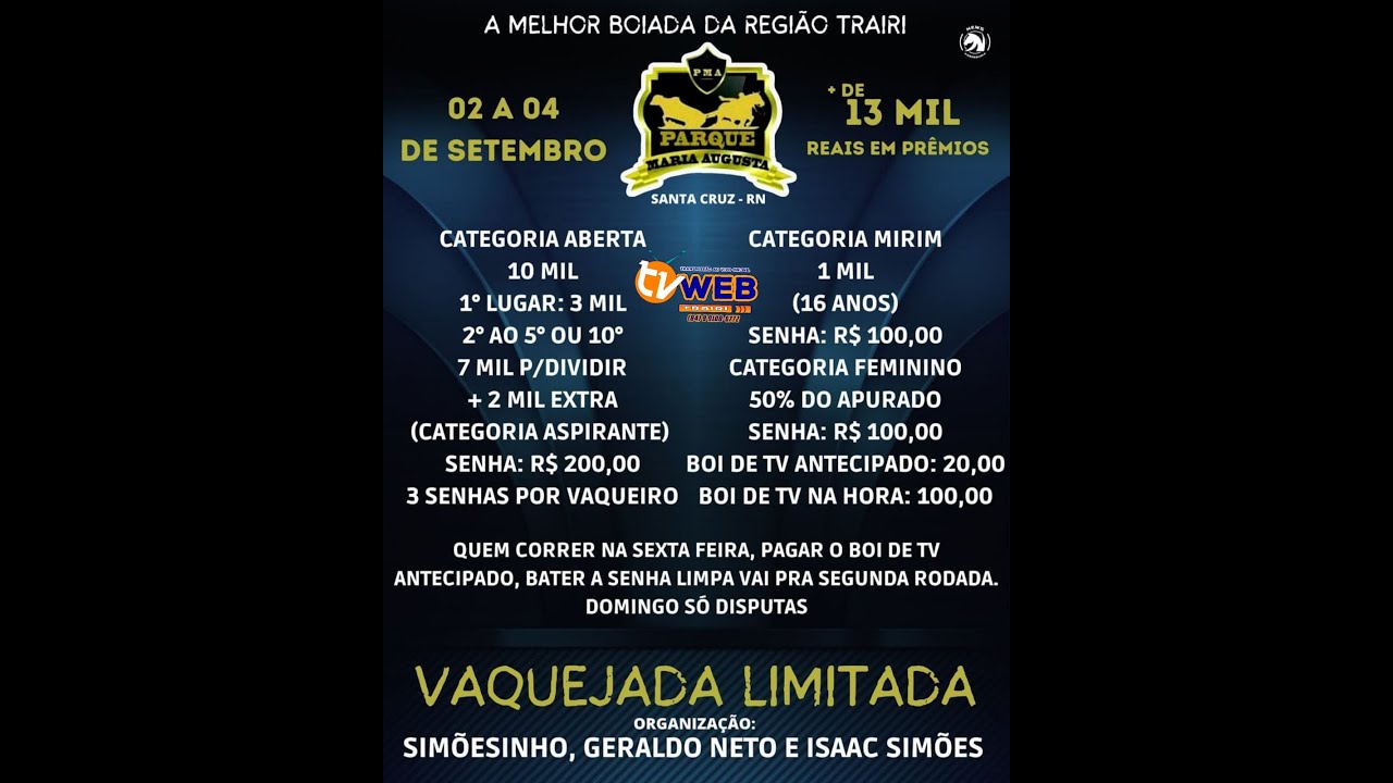 VAQUEJADA AO VIVO PARQUE MARIA AUGUSTA SANTA CRUZ -RN