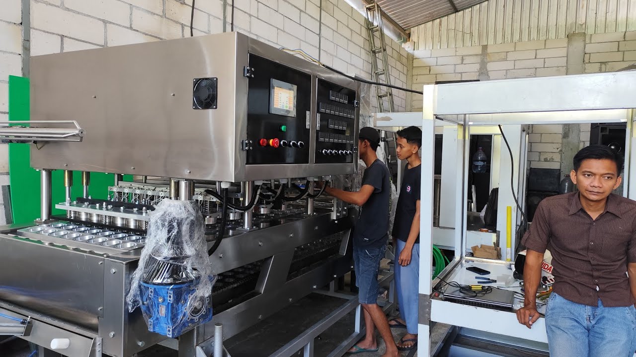 Review mesin cup sealer 16 Line Servo PLC .. Speed 21.000 cup/jam, 3000 karton /shift 7jam kerja