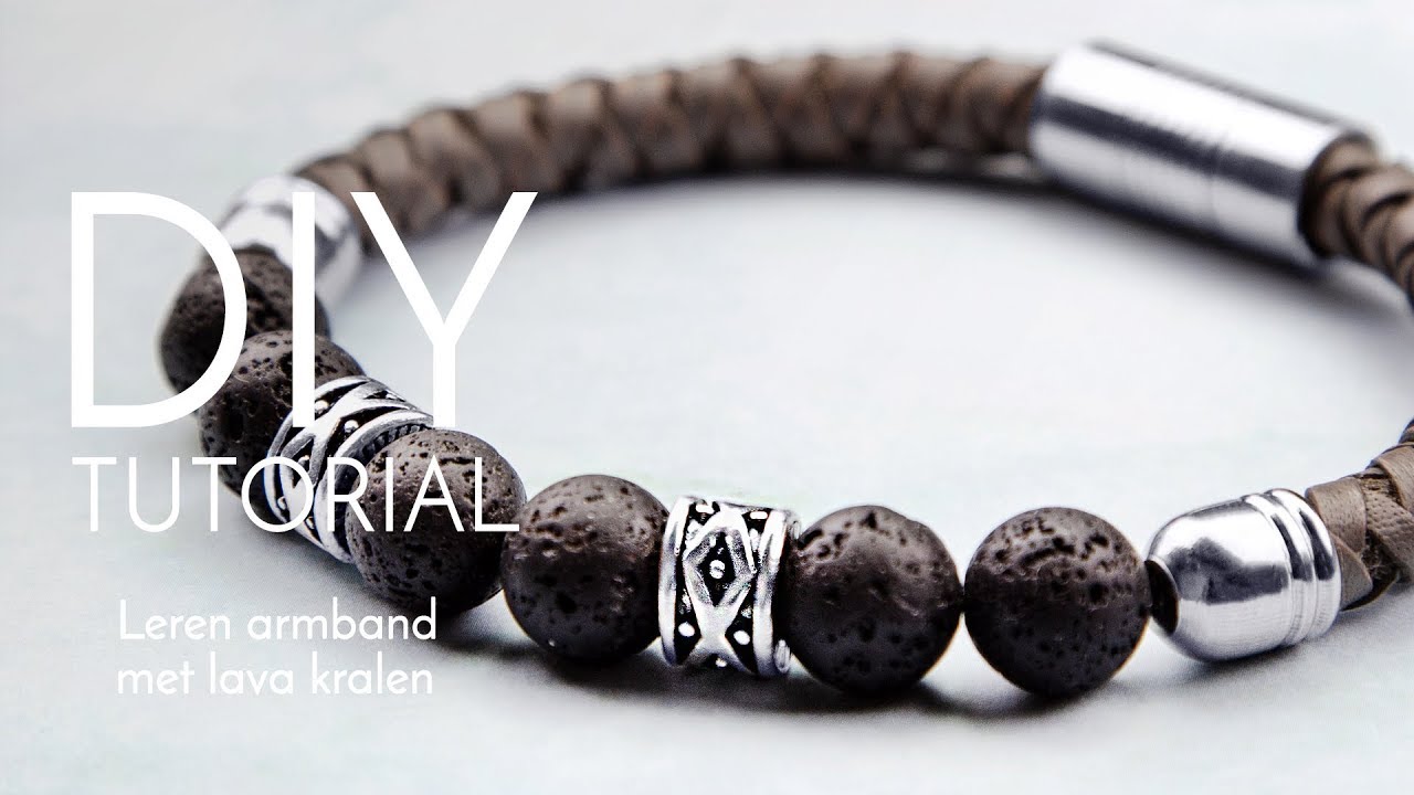 Sieraden maken met Kralenwinkel Online - Leren armband met lava kralen